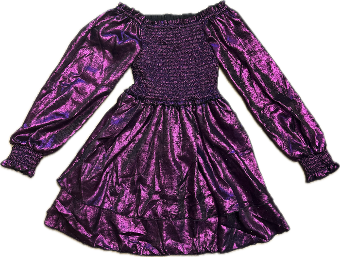 Flowers By Zoe- Purple Metalic Off-Shoulder Dress