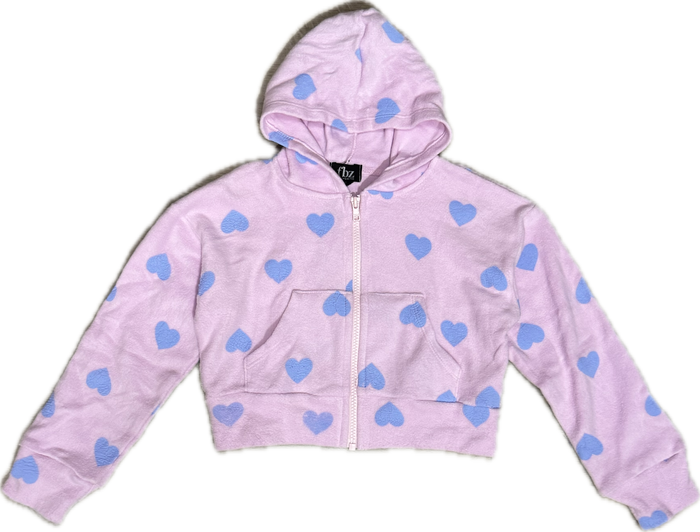 FLOWERS BY ZOE- PINK PASTEL BLUE HEART HOODIE