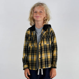 TINY WHALES- WOODMAN HOODED SHACKET JACKET (black/sand)