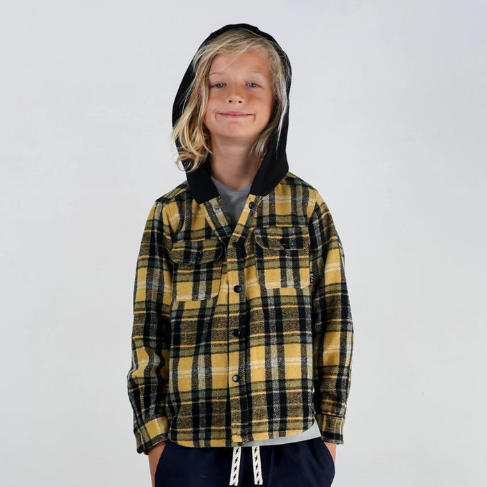 TINY WHALES- WOODMAN HOODED SHACKET JACKET (black/sand)