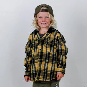 TINY WHALES- WOODMAN HOODED SHACKET JACKET (black/sand)