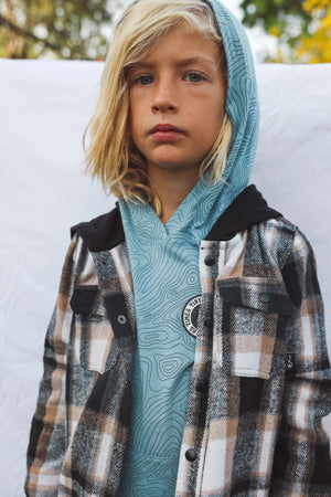 TINY WHALES- WOODMAN HOODED SHACKET JACKET (black/pine/gold)