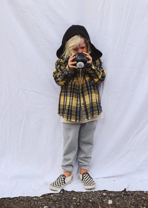 TINY WHALES- WOODMAN HOODED SHACKET JACKET (black/sand)
