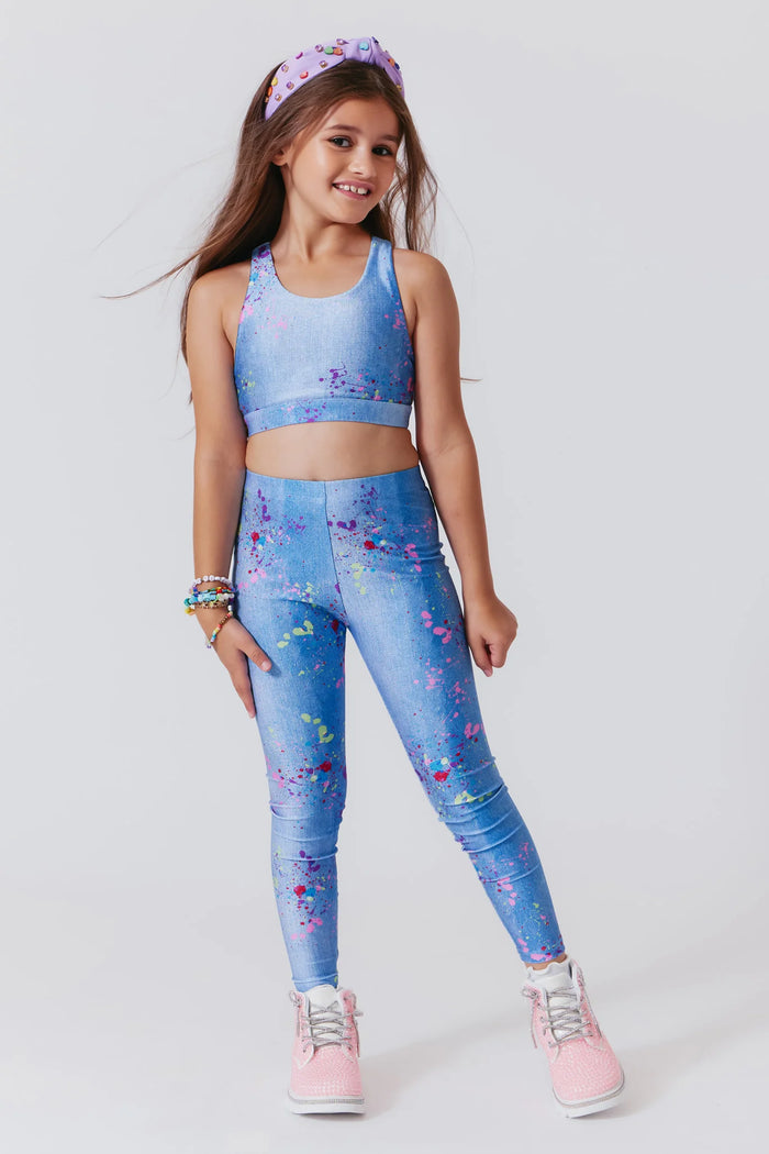 TEREZ- Girls Hi-Shine Leggings in Denim Paint Splatter