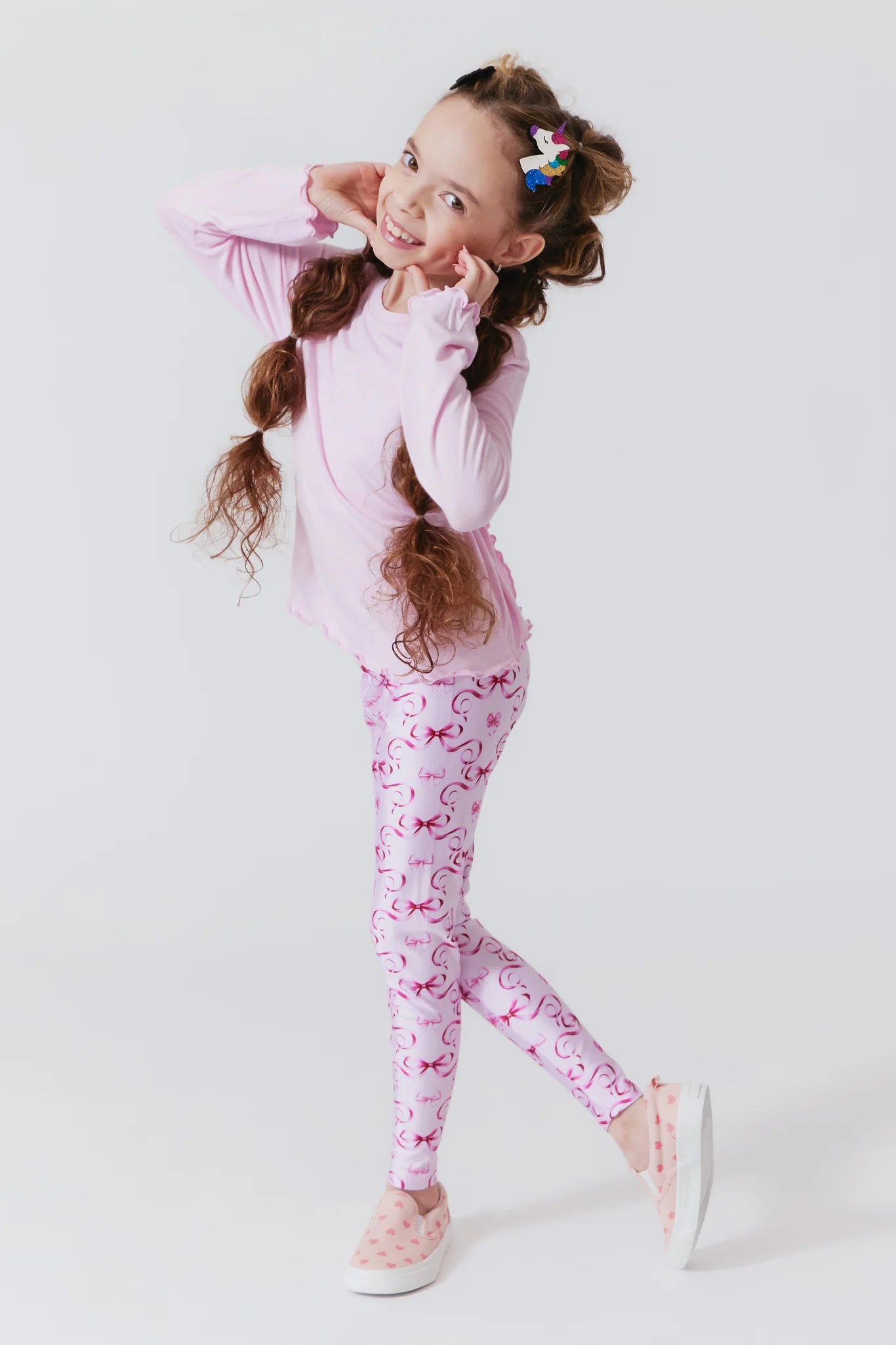 TEREZ Girls Hi Shine Leggings in Pink Bows