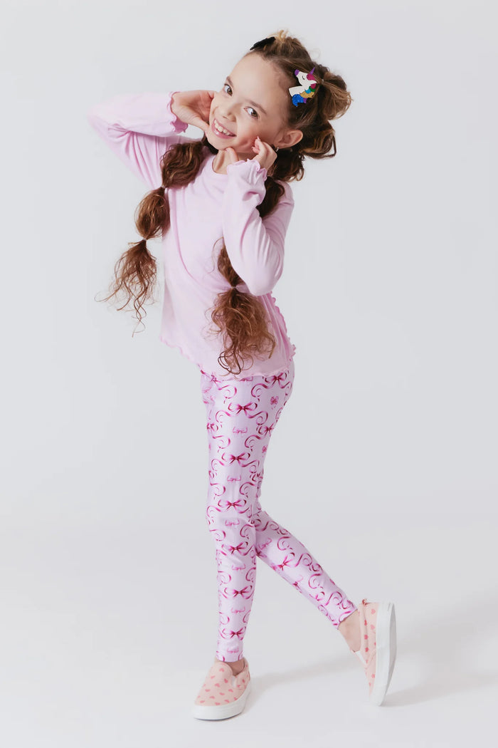 TEREZ- Girls Hi-Shine Leggings in Pink Bows