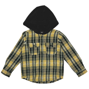 TINY WHALES- WOODMAN HOODED SHACKET JACKET (black/sand)