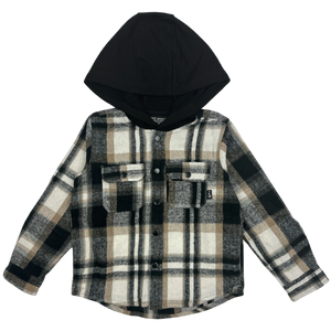 TINY WHALES- WOODMAN HOODED SHACKET JACKET (black/pine/gold)