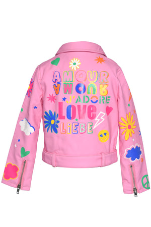 Hannah Banana- Little Girl's Patch Pleather Motto Jacket (Pink)