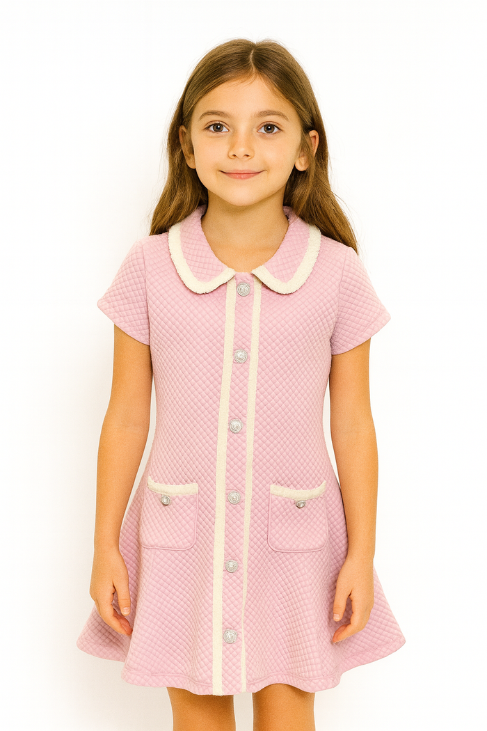 KATIEJ NYC- TWEEN BAXTER BUTTON DETAIL A-LINE DRESS (Matte Baby Pink)