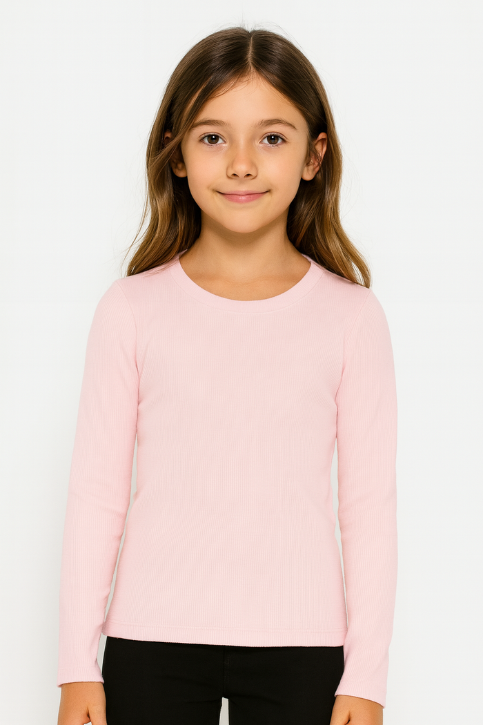 KATIEJ NYC- TWEEN LIVI LONG SLEEVE RIBBED TEE 2.0 (LONGER) (Ballet Pink)