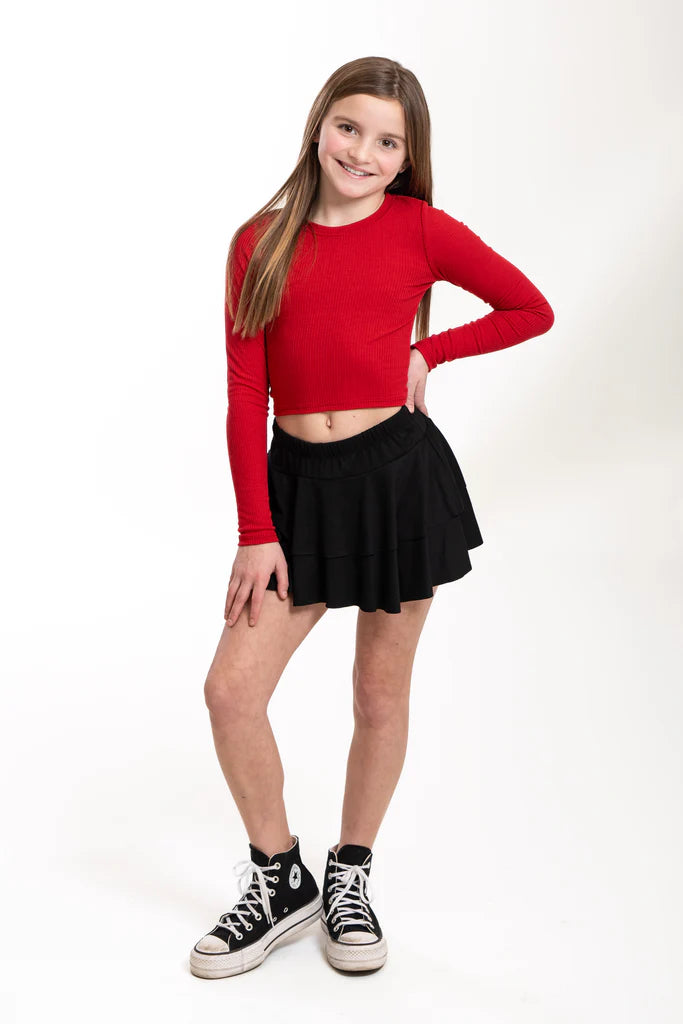 Cheryl Kids- Girls Lily Long Sleeve Ribbed Crop Top