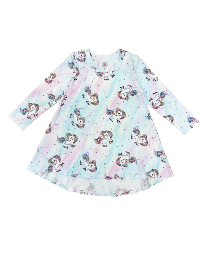 esme- Sassy Unicorn Long Sleeve Hi-Low Dress