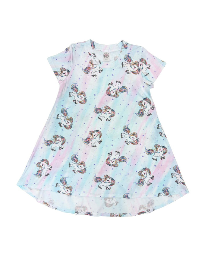 esme- Sassy Unicorn Short Sleeve i-Low Dress