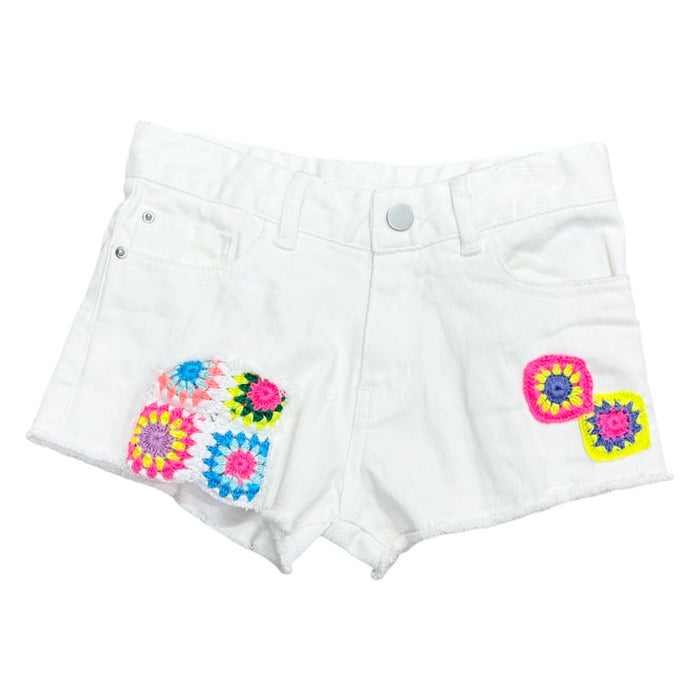 Flowers By Zoe- White Denim Crochet Short