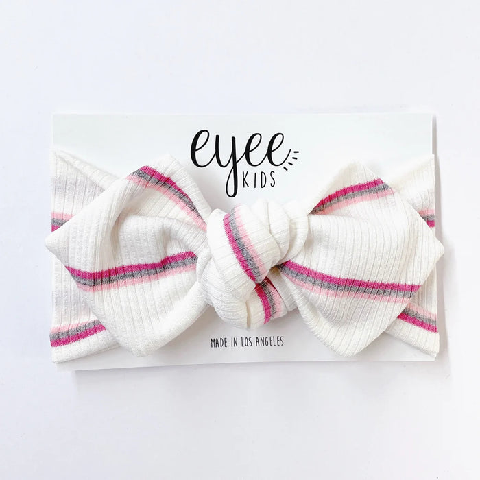 eyee kids - Top Knot Headband- Pink Stripe (Ribbed Knit)