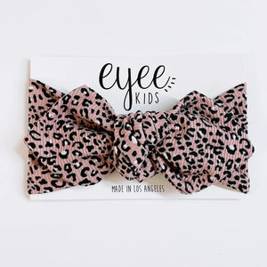 eyee kids - Top Knot Headband- Mauve Leopard (Ribbed Knit)