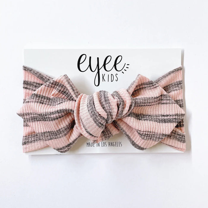 eyee kids -  Top Knot Headband- Blush/Grey Stripe (Ribbed Knit)