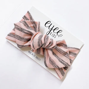eyee kids -  Top Knot Headband- Blush/Grey Stripe (Ribbed Knit)