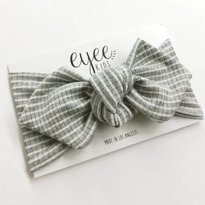 Top Knot Headband- Grey/White Stripe (Ribbed Knit)