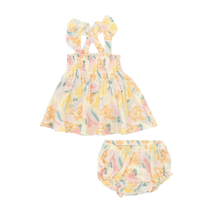 ANGEL DEAR- RUFFLE STRAP SMOCKED TOP AND DIAPER COVER - PARIS BOUQUET