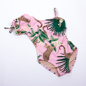 Shade Critters- Tropical Leopard Puff Sleeve Cutout One Piece