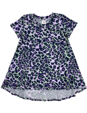 esme- Purple Cheetah Short Sleeve Hi Low Dress