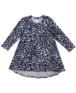 Esme- Purple Cheetah Long Sleeve Hi Low Dress