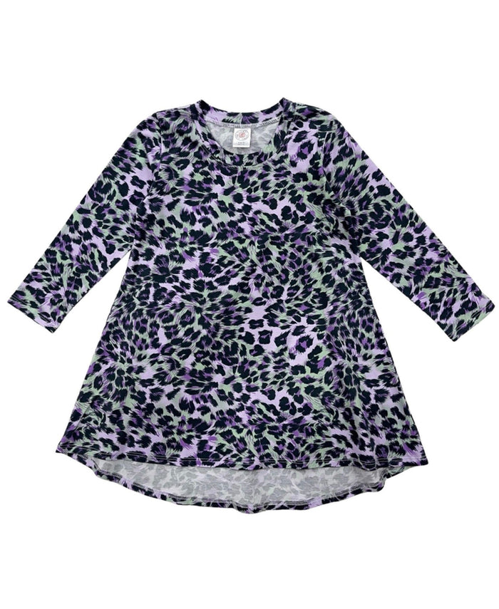 Esme- Purple Cheetah Long Sleeve Hi Low Dress