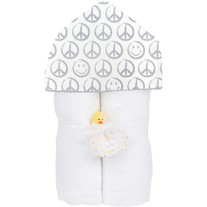 Baby JaR - Plush Hooded Towel - Grey Peace Sign