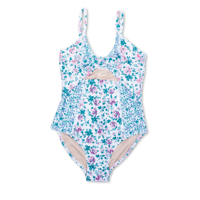 Shade Critters - Blue Floral Patchwork Girls Monokini Swimsuit