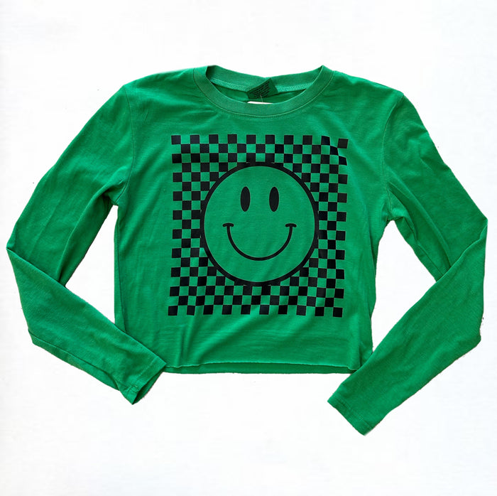 Firehouse- Kelley Green Checkered Smiley Long sleeve