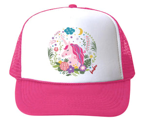 bubu - UNICORN FLORAL Baby Pink Trucker Hat