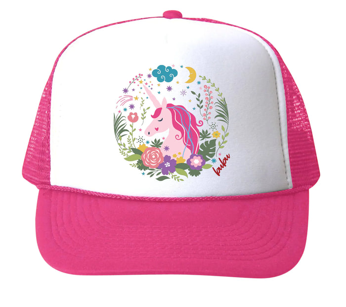 bubu - UNICORN FLORAL Baby Pink Trucker Hat